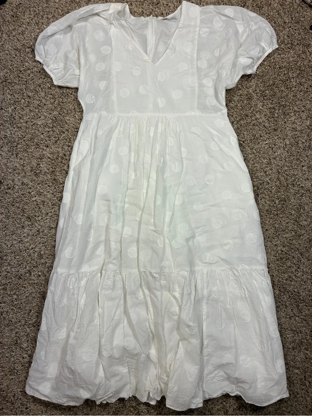 Madewell Dot Jacquard Puff Sleeve Tiered Midi Dress